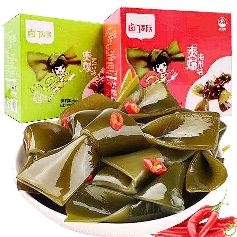 卤门家族爽爆香辣海带结麻辣小吃开袋即食海带休闲小零食批发10包