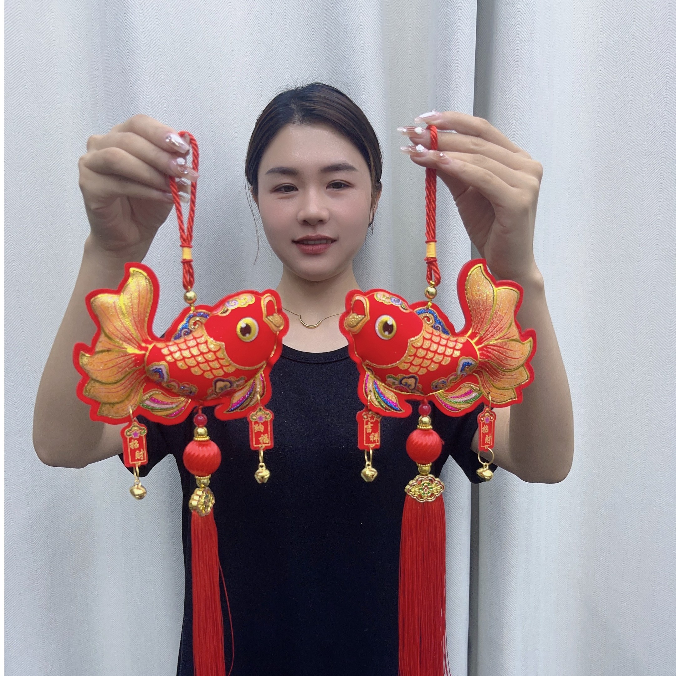 中国结锦鲤鲤鱼挂件福袋金鱼挂件七彩烫金新年客厅挂饰