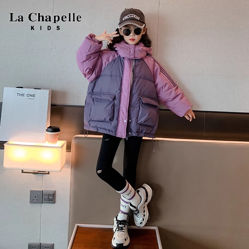 女童羽绒服冬季2023新款韩版中大童洋气冬装儿童加厚拼接连帽外套