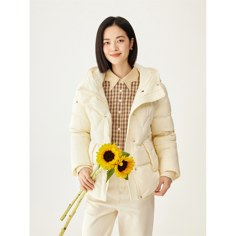 古木夕羊纯色90白鸭绒羽绒服女2023冬季新款通勤宽松连帽外套