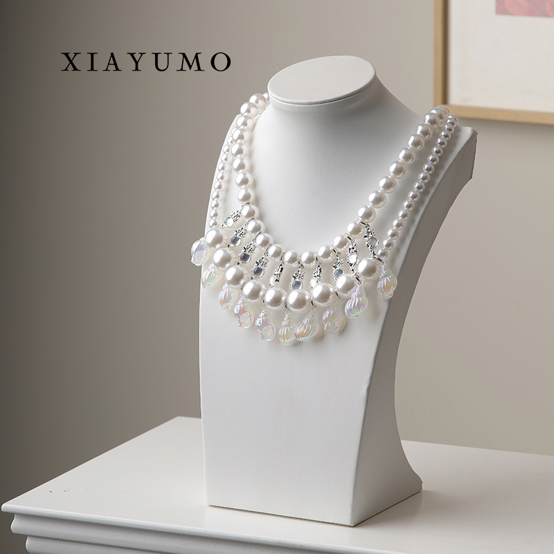 夏羽墨儿童公主高端手工时尚设计师白色双层水晶银片海螺项链