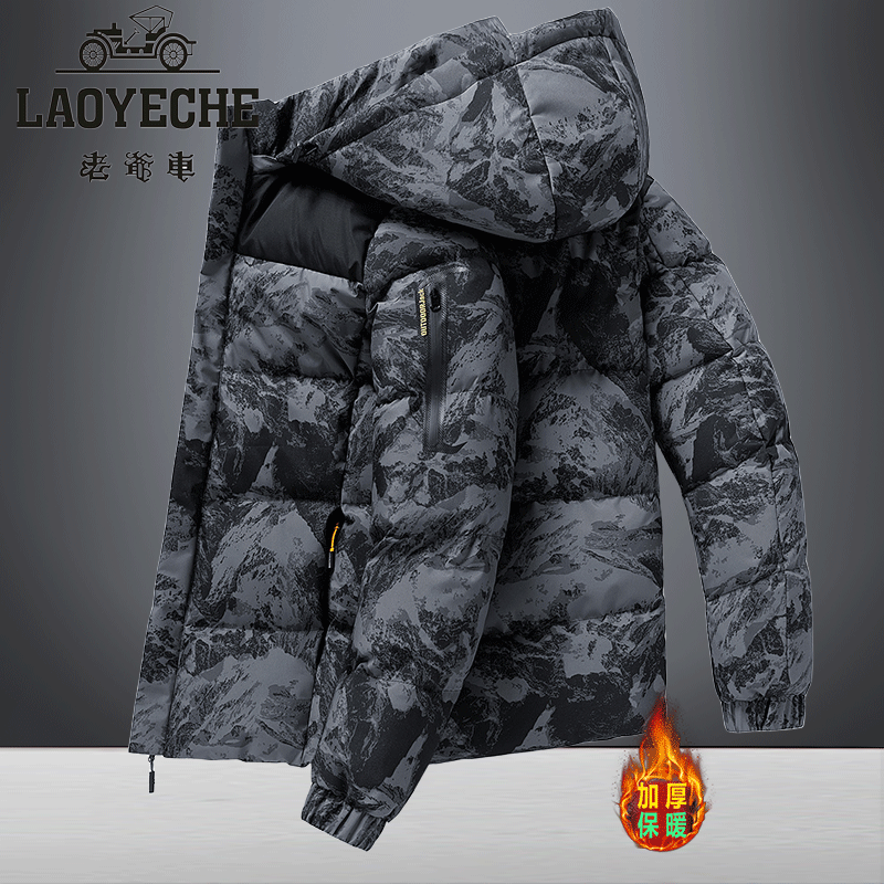 老爷车男士冬款外套花棉袄大码男棉服连帽保暖棉衣男式冬天外衣