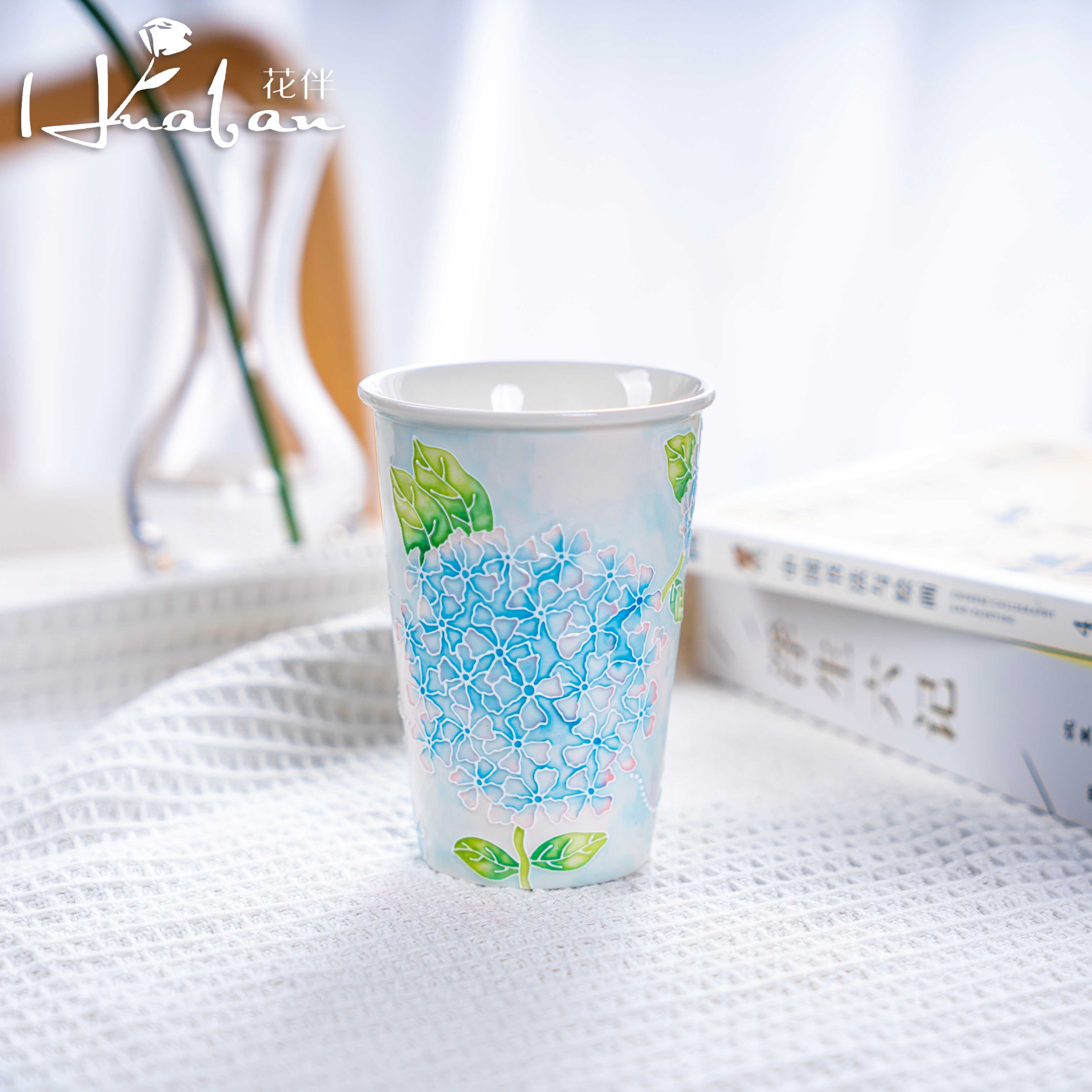 【春城与瓷都】绣球花手握杯 珐华彩手工创意陶瓷手绘高档家用水杯