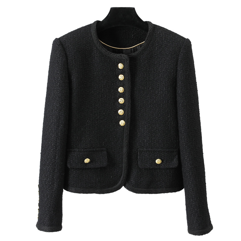 明星同款优雅黑色经典粗花呢小香风短外套韩系时髦通勤上衣百搭73