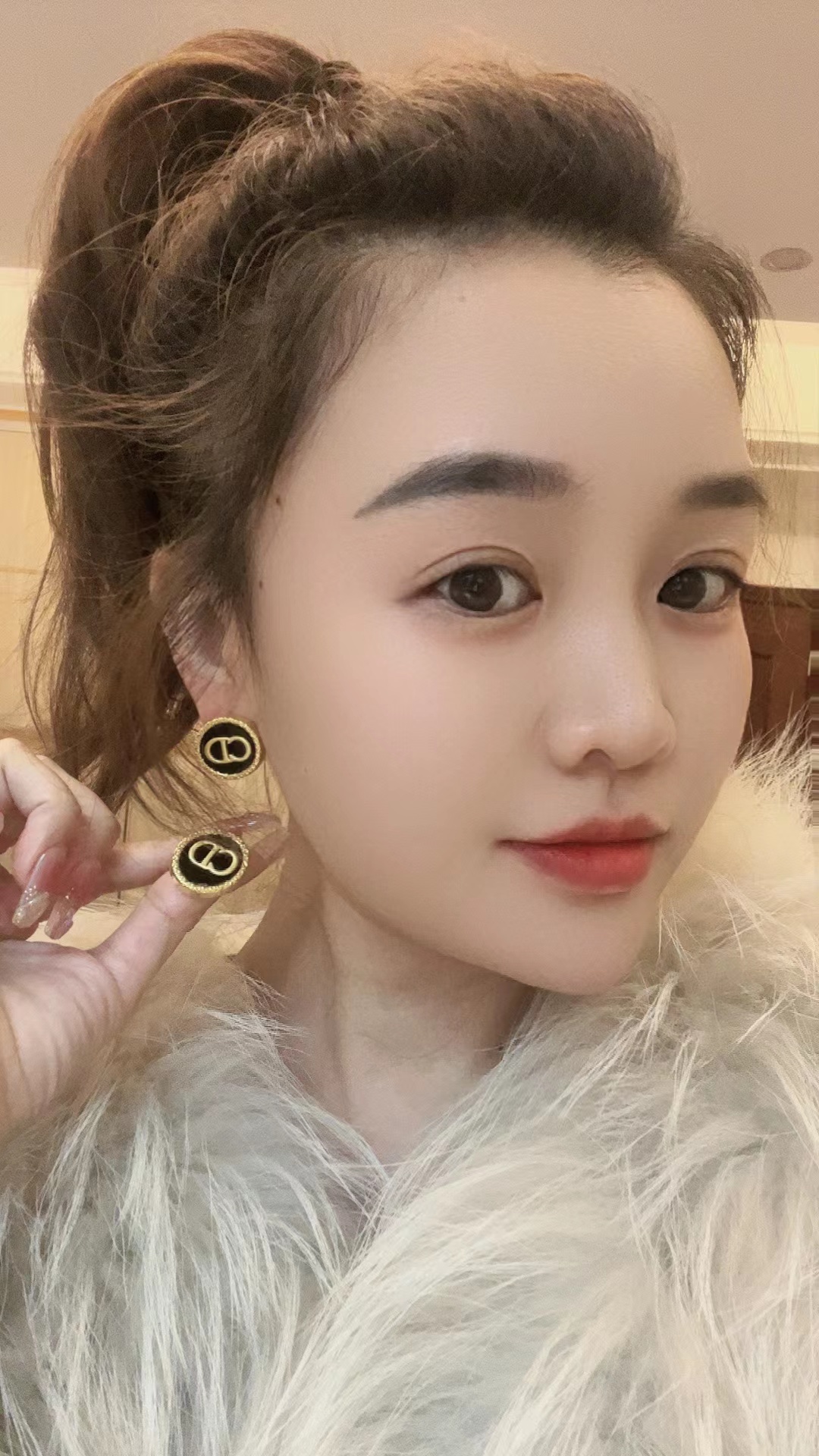 铜合金耳饰 (CD字母)几何圆牌ins风定制气质法式耳饰 S74