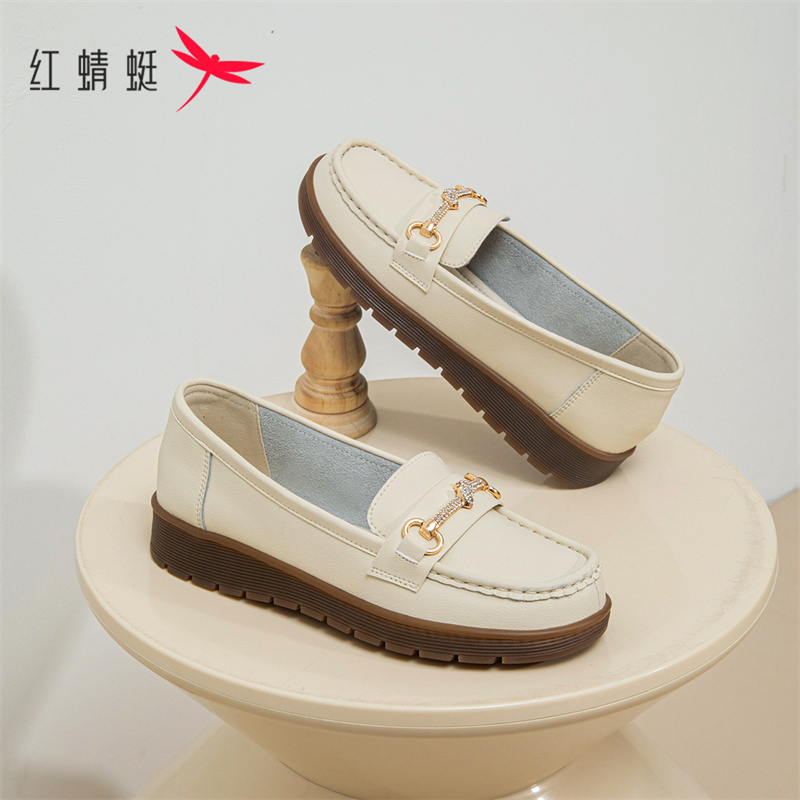 红蜻蜓春秋皮鞋乐福鞋百搭软底英伦风平底舒适休闲时尚复古圆头