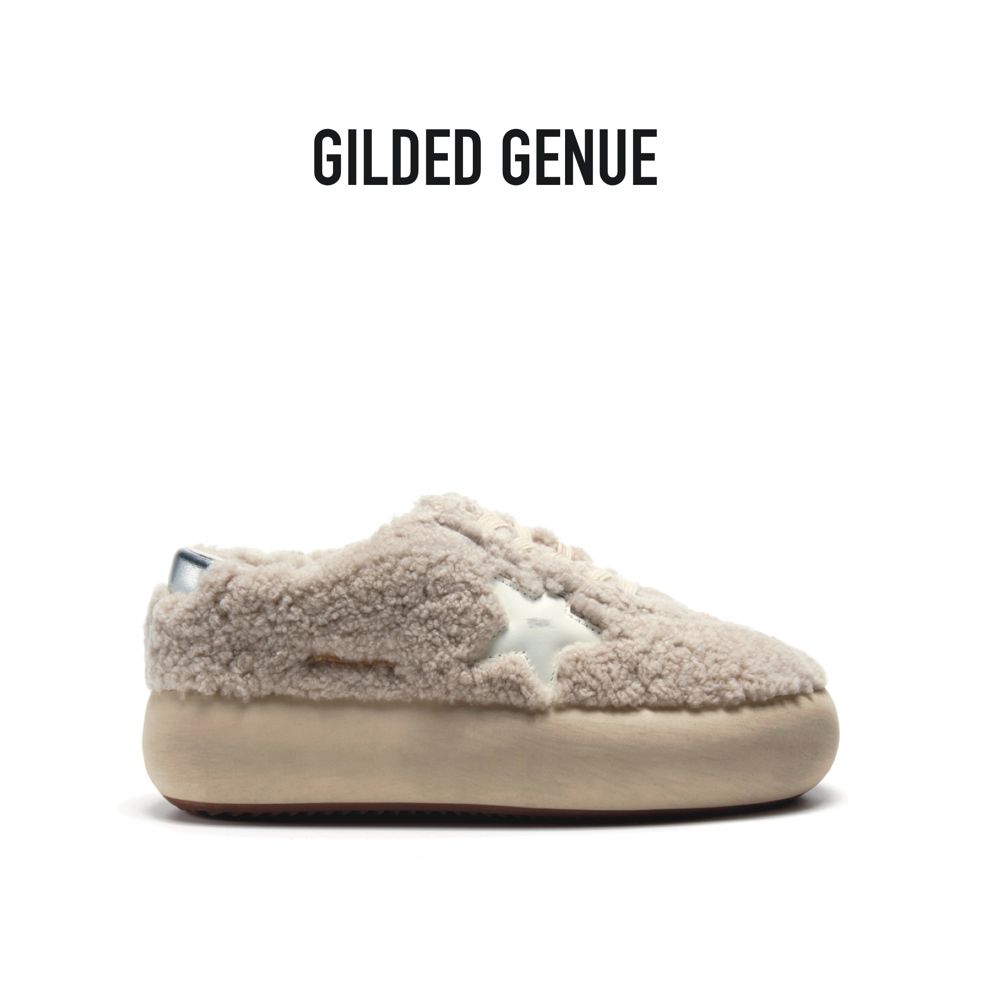 【GILDED GENUE】全毛-做旧星星百搭休闲面包小脏鞋女厚底毛毛鞋