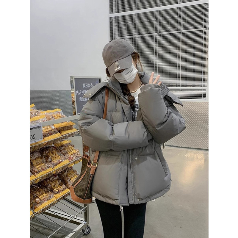 2024年新款爆款灰色爱心羽绒服女情侣加厚白鸭绒面包服反季外套冬