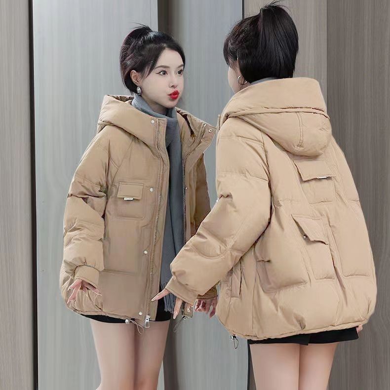克莱茵蓝连帽羽绒棉服女韩版短款2024冬季新款宽松小个子百搭外套