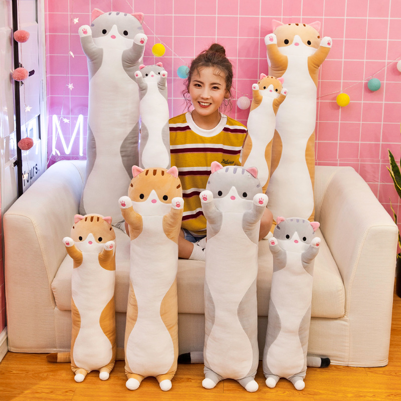 可爱长条猫抱枕毛绒玩具猫咪玩偶公仔可爱事实上礼品印制LOGO柔软
