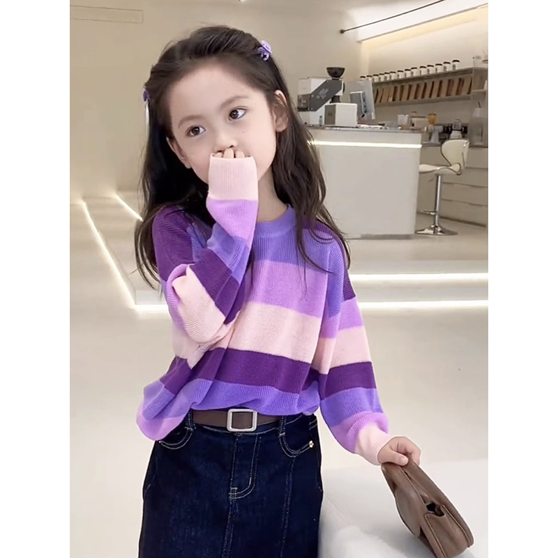 女童毛衣秋装2023新款洋派儿童秋冬款针织衫小女孩套头毛线上衣潮