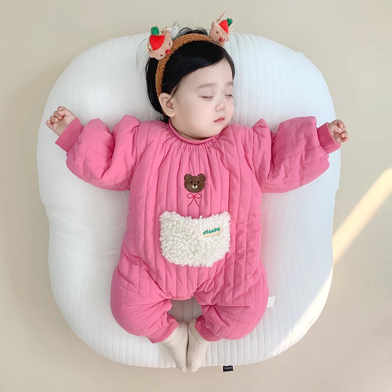 YM婴儿衣服冬季女宝宝连体衣加绒加厚可爱棉衣秋冬装满月百天哈衣