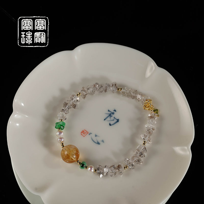 【百安怡】富富珠宝 水晶+翡翠气质手链（天然珠宝多样性发）