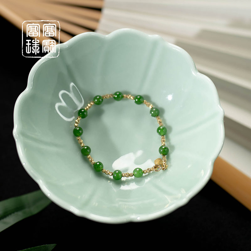 【春日可期】富富珠宝 和田玉手串+18K金（天然珠宝多样性发）