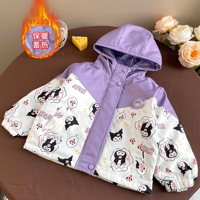 女童冲锋衣外套秋装2023新款洋气儿童秋冬款小女孩夹棉连帽上衣潮