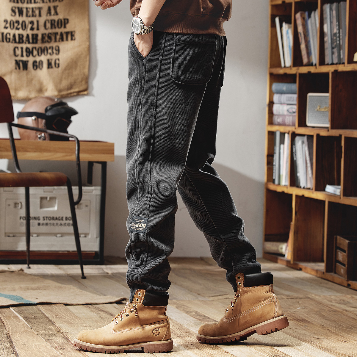 格蓝鹿美式柔软亲肤雪尼尔休闲裤男秋冬加绒潮牌重磅灯芯绒卫裤子