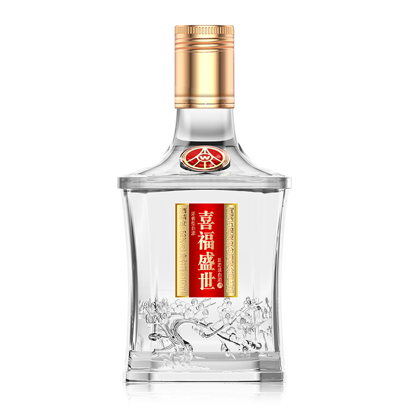 五粮液股份公司出品 喜福盛世裸瓶装 口粮 浓香型白酒52度100ml*1