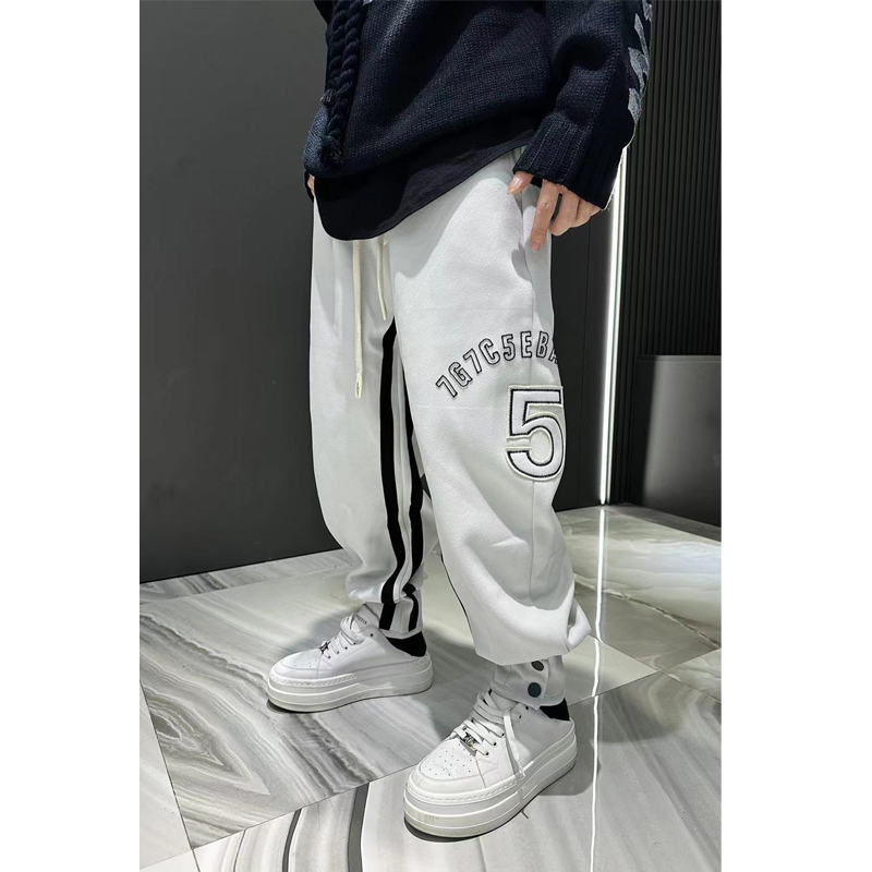 尚锋男装7718秋冬新款时尚刺绣工艺潮流条纹拼接百搭小脚休闲裤男