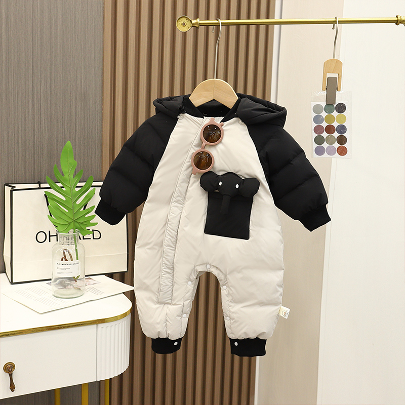 婴儿羽绒连体衣2023年新款新生儿白鸭绒爬爬服冬季加绒保暖外出服