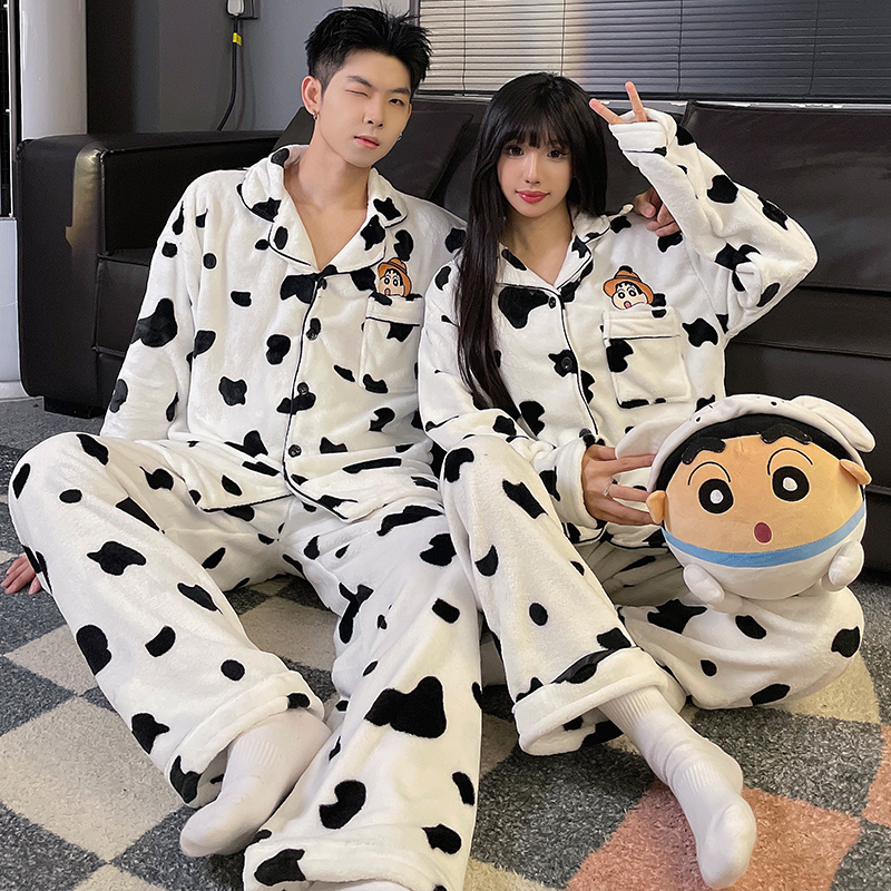 情侣睡衣女秋冬珊瑚绒长袖卡通男士法兰绒春秋加厚加绒家居服套装