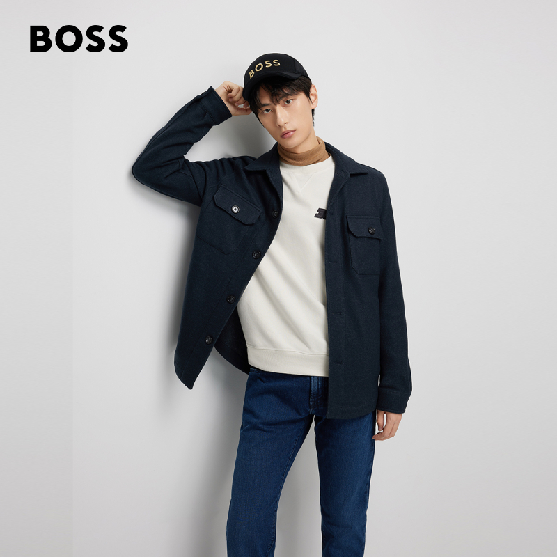 BOSS博斯男士休闲2023秋冬混色羊毛混纺平纹针织休闲夹克50502681