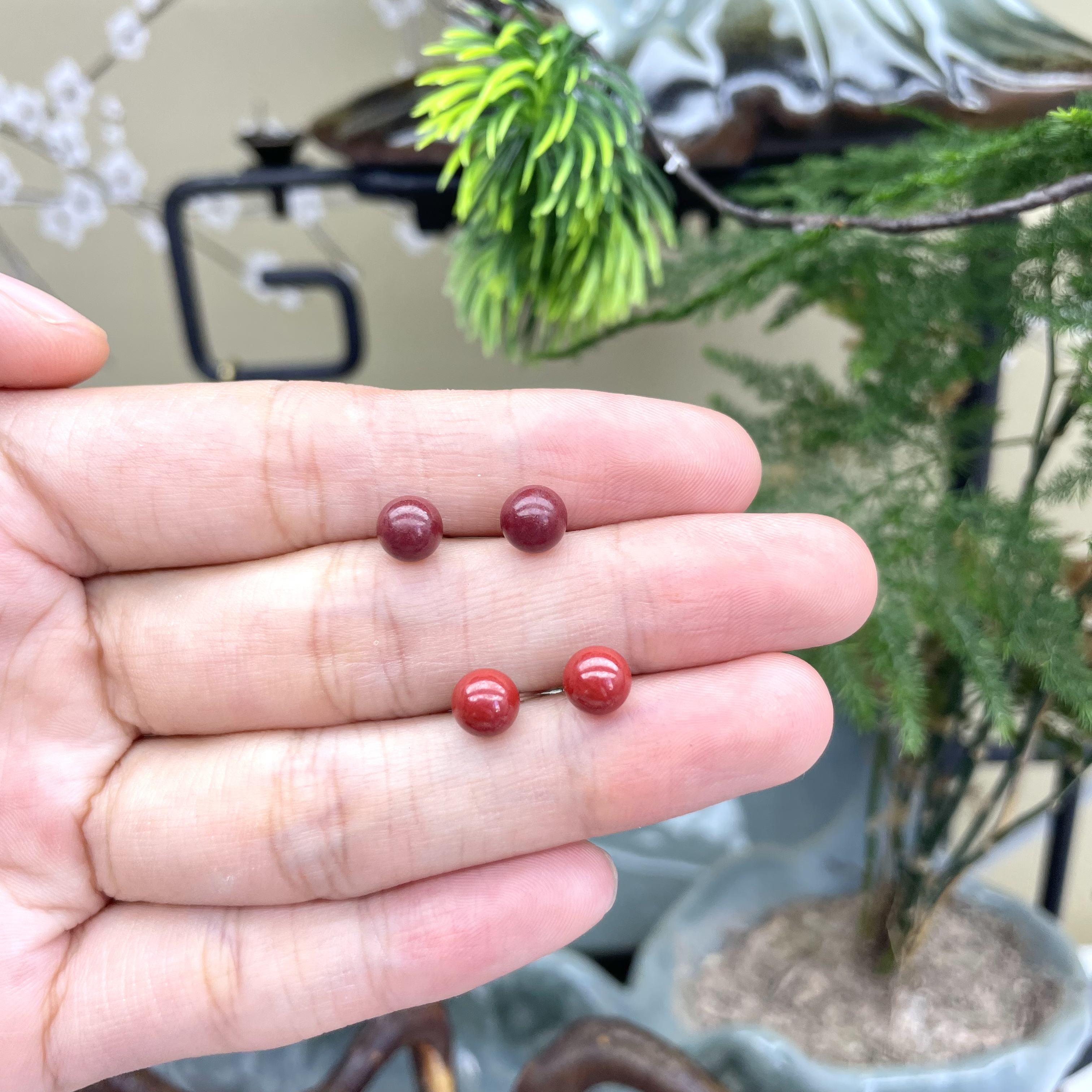辰砂（处理）朱砂 紫金/帝王6mm耳钉