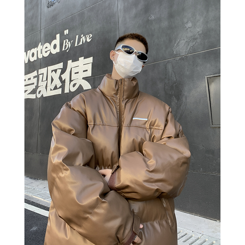 PU皮棉服男款冬季加厚外套美式高街vibe棉衣2023新款潮牌复古棉袄