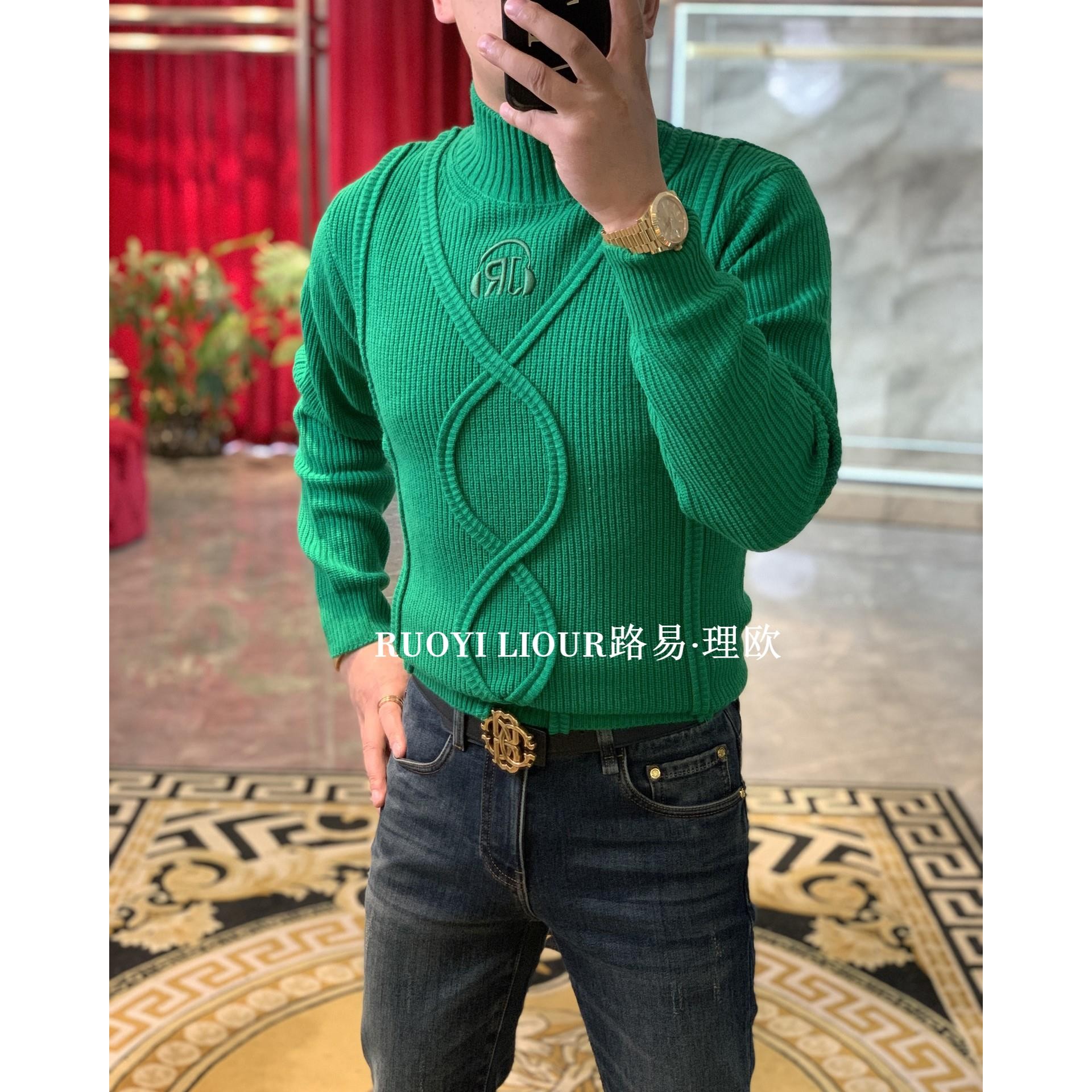 【路易理欧】2023欧货冬季时尚休闲轻奢音乐条纹纯色百搭毛衣10966