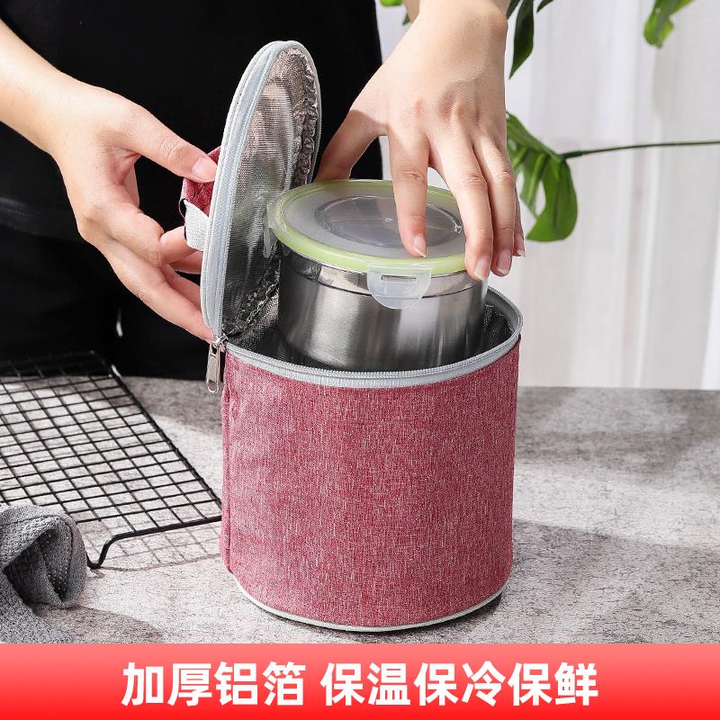 铝箔加厚便当带手提包圆形上班族布袋子保温带饭便当袋餐包手拎袋