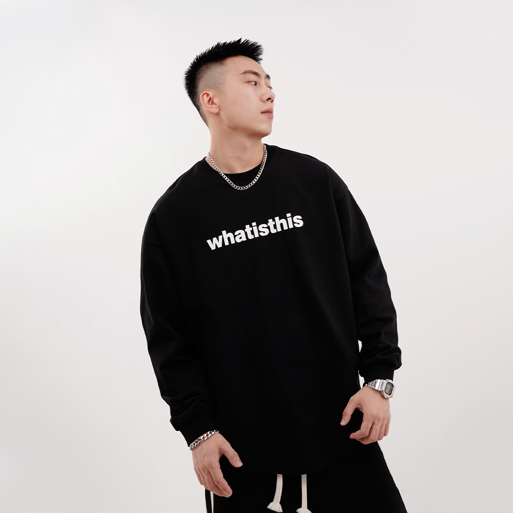 YIHAO STUDIO福利男士长袖T恤休闲宽松百搭圆领数字印花打底衫