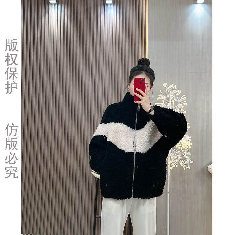 HANYU/韩禹22860-1新款羊毛外套女宽松显瘦时尚百搭休闲颗粒绒
