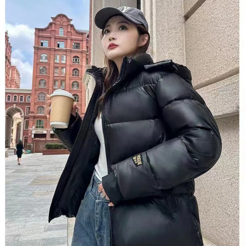 黑金时尚棉服女士潮牌连帽保暖棉袄修身百搭防风棉衣女