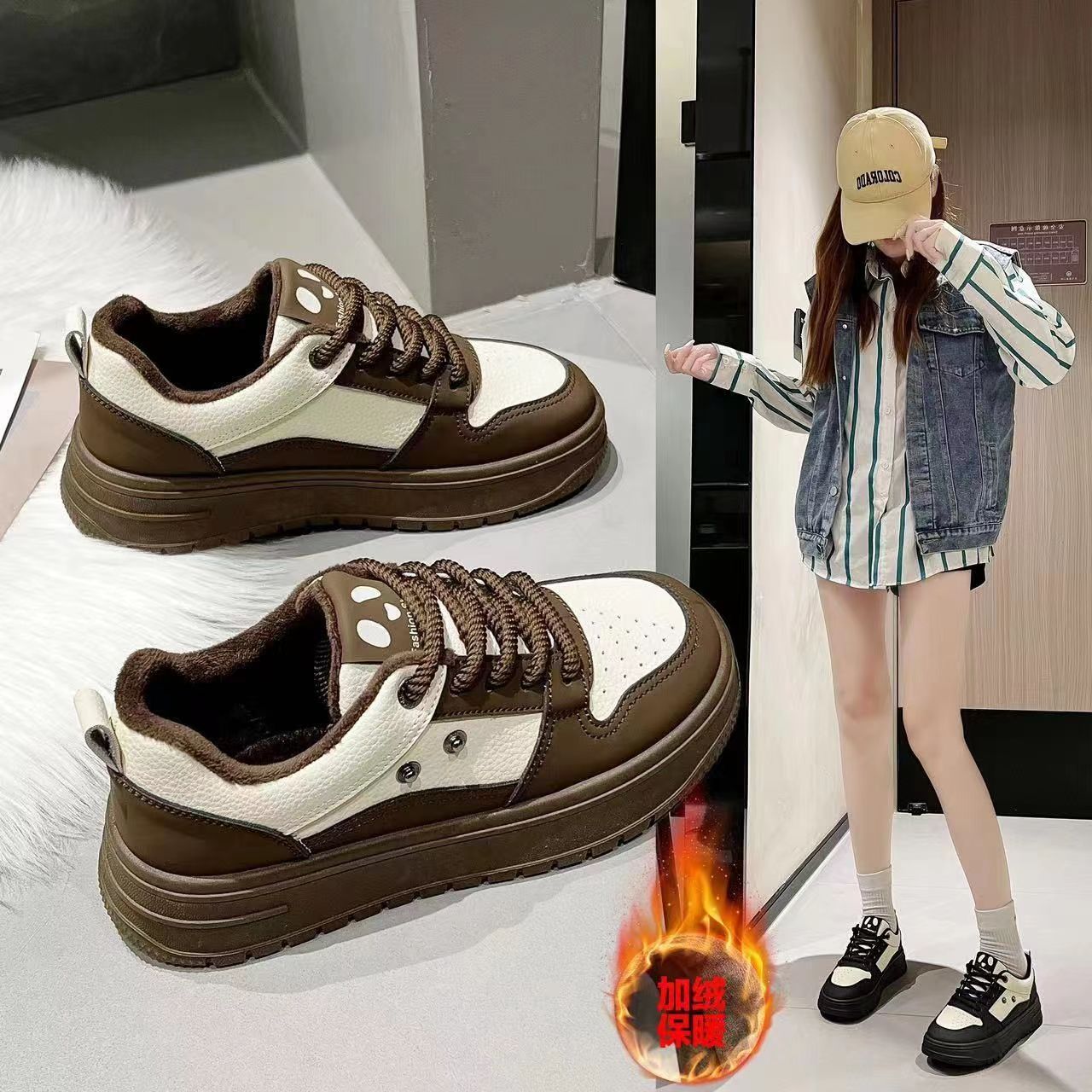 B10爆款复古厚底小白鞋女2023新款秋冬小众原创百搭休闲运动板鞋