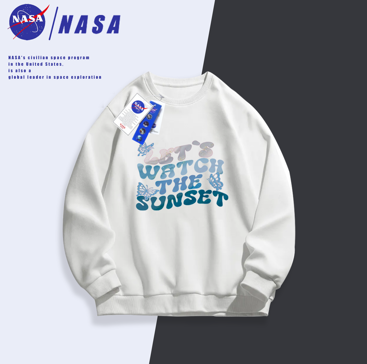 港风国潮秋冬男女同款圆领时尚休闲百搭圆领卫衣-蝴蝶字母