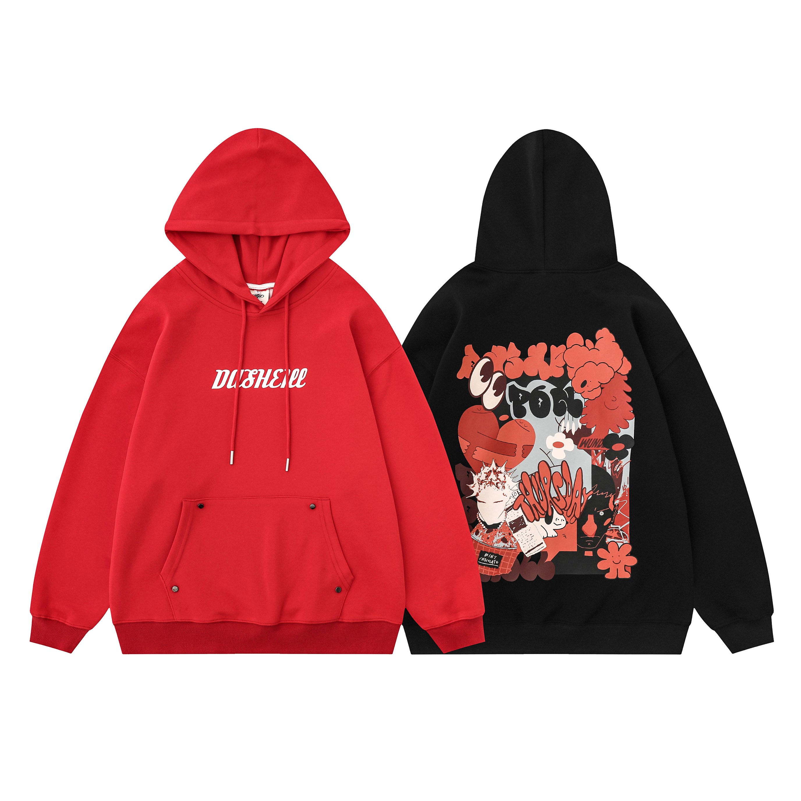 YOOXEE秋冬季范特西卫衣宽松舒适打底时尚印花加绒情侣休闲连帽衫