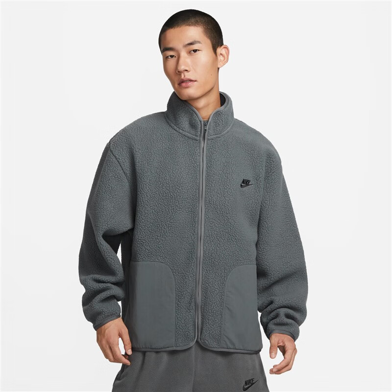 NIKE耐克男2023秋季新款时尚保暖拉链立领摇粒绒夹克FB8387-068