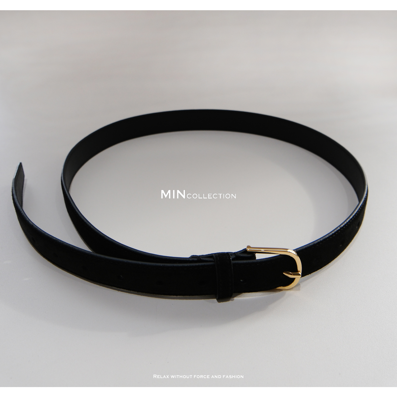 Min 复古马蹄扣磨砂雪花绒牛皮腰带-黑色