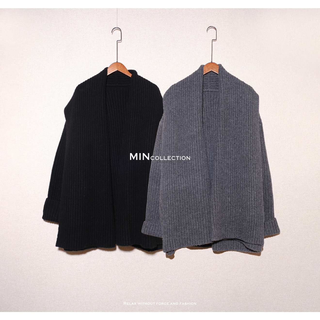 Min 围巾领开衫/粗针肌理厚实廓形层次感羊毛开衫