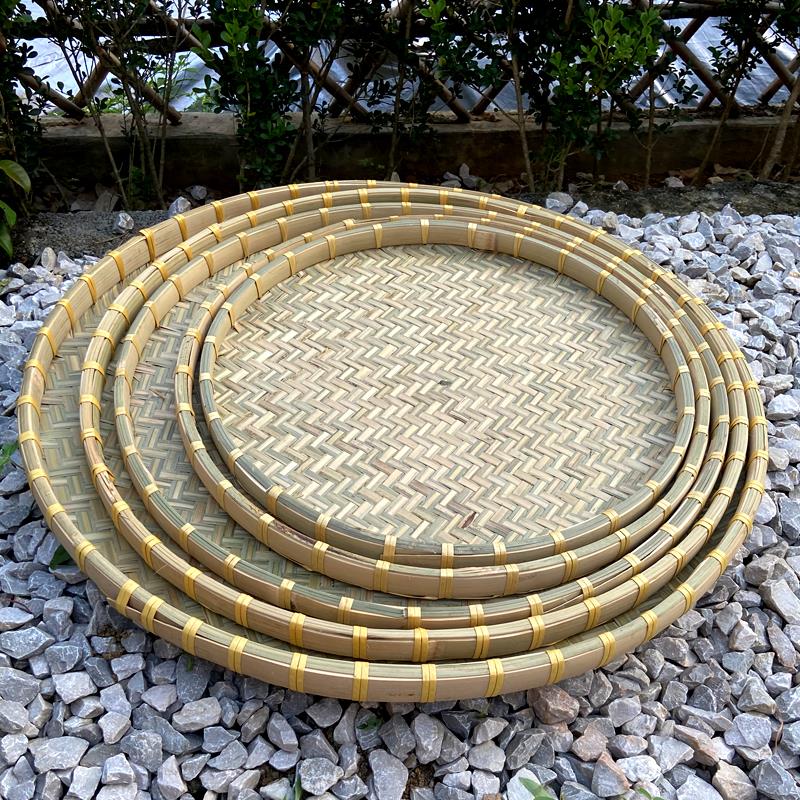 竹簸箕竹筛子手工竹编制品竹匾晒干货农家用大号圆簸箕装饰晾晒筐