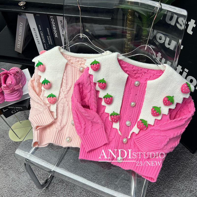 〖ANDI〗订制秋冬季中大童韩版娃娃领针织开衫外套1879