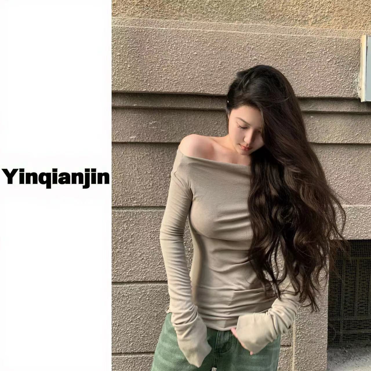 尹千金自制 保暖斜肩打底上衣823605