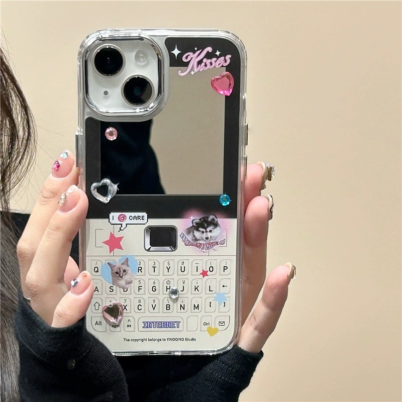 Y2K电镀电话机适用于苹果15pro新款iPhone14镜面12防摔11手机壳