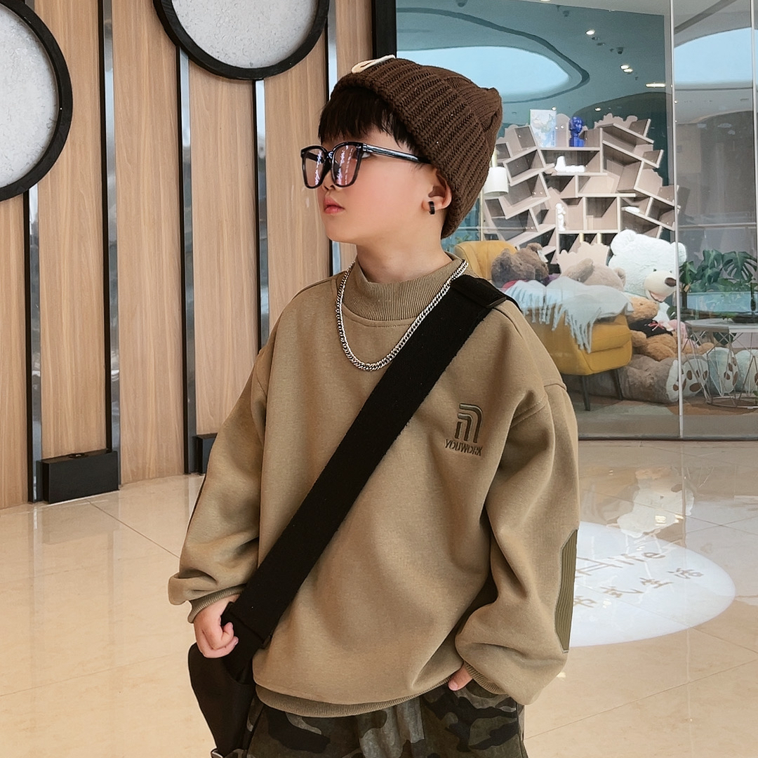 【亲子—加绒】儿童保暖中大童加绒上衣圆领秋冬打底衫冬款时尚