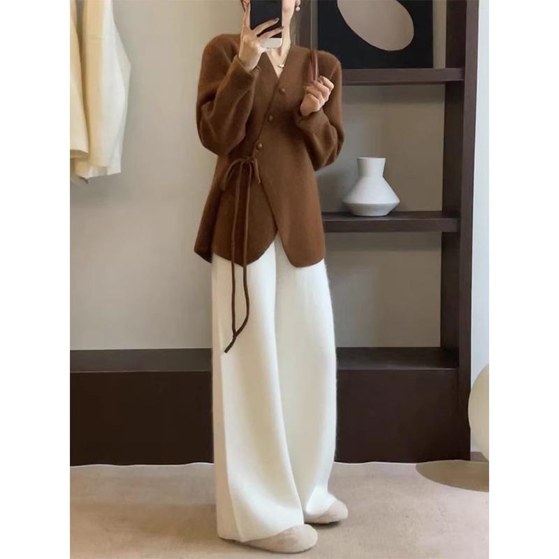 小香风咖色毛衣套装裤深冬装搭配整套韩剧穿搭高级感针织两件套