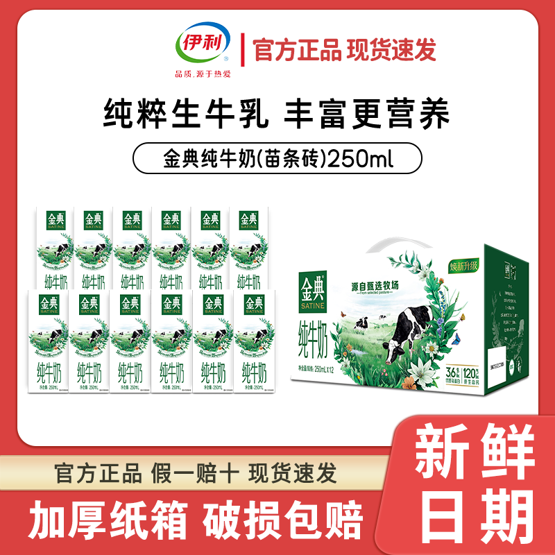 【9-10月1箱】 伊利金典 纯牛奶250ml*12盒 3.6g乳蛋白120mg