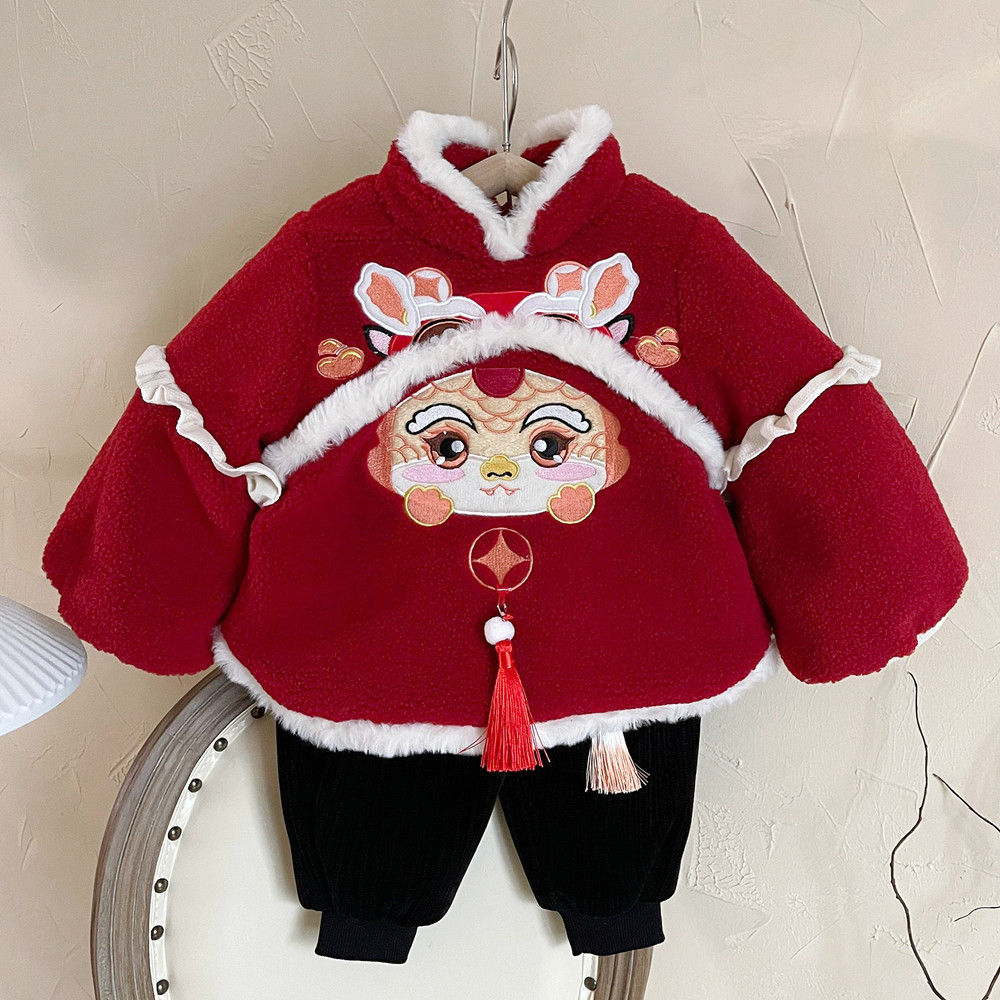 女小童拜年服唐装冬装女宝宝元旦演出服汉服幼儿周岁礼服加厚套装
