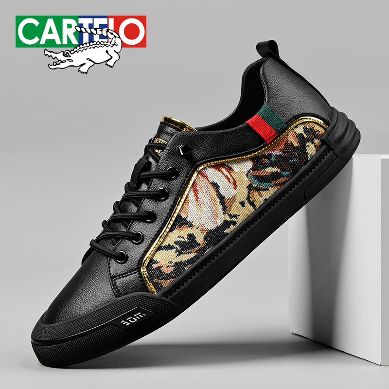 CARTELO/卡帝乐鳄鱼冬季新款透气帆布鞋百搭品牌刺绣休闲板鞋7376