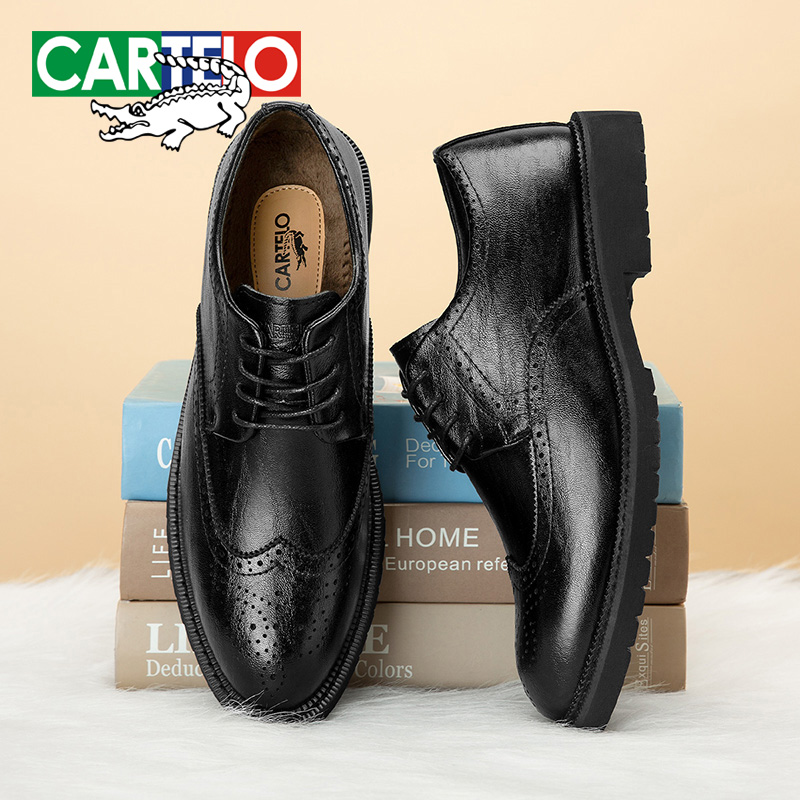 CARTELO/卡帝乐鳄鱼冬季时尚百搭商务正装皮鞋加绒加厚棉鞋6583N