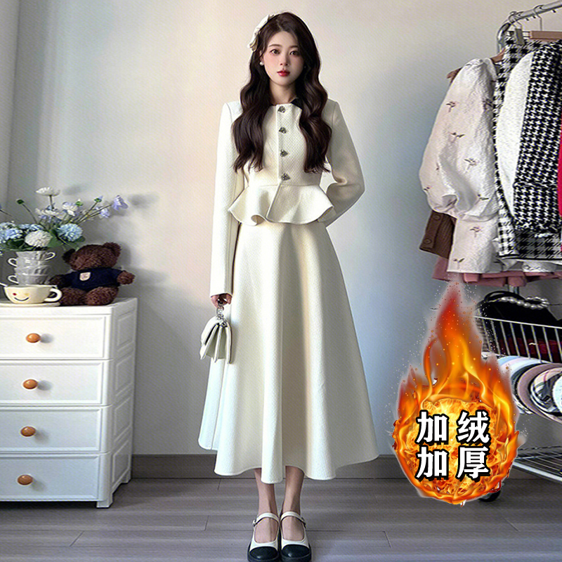 【加绒加厚】【两件套】茶系一整套小洋装富家千金高级感气质裙子6403