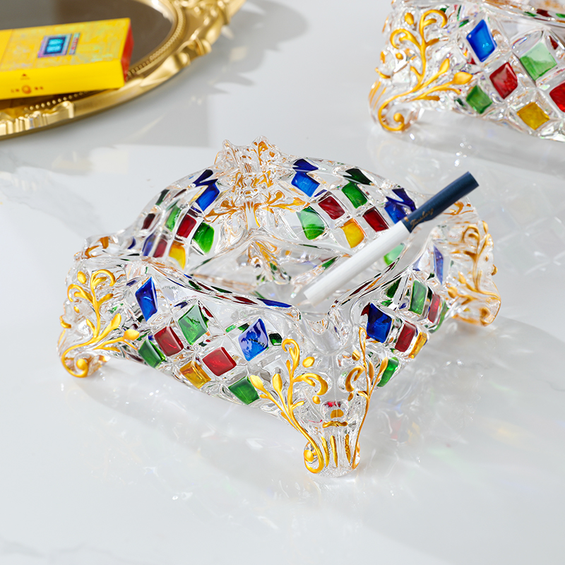 创意水晶玻璃烟灰缸轻奢手工描绘烟灰缸客厅茶几家用个性装饰摆件